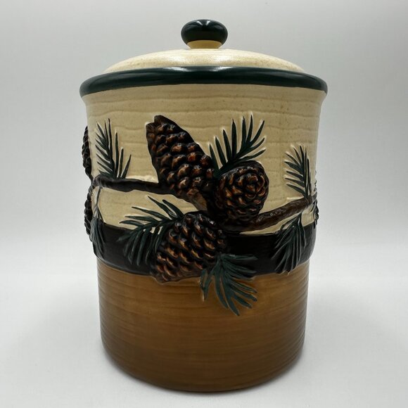 6" Expressions Pinecone Lodge Canister Jar by Stephen Lyman - Picture 1 of 12
